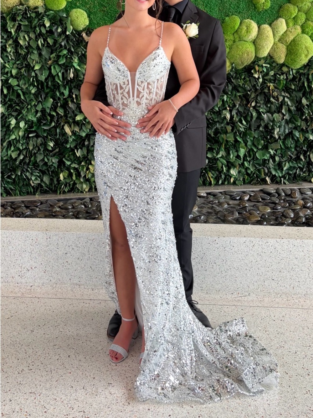 Tiffany designs prom girl dress Silver Sequin Spaghetti-Strap Prom Gown
